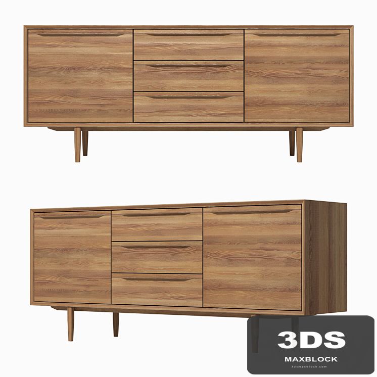 Chest of drawers Bruni with three drawers and doors, 180 * 75 * 45 cm