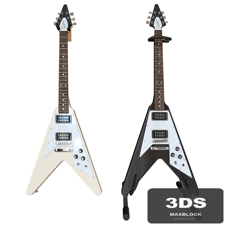 Electric Guitar Gibson Epiphone Flying V style black and beige