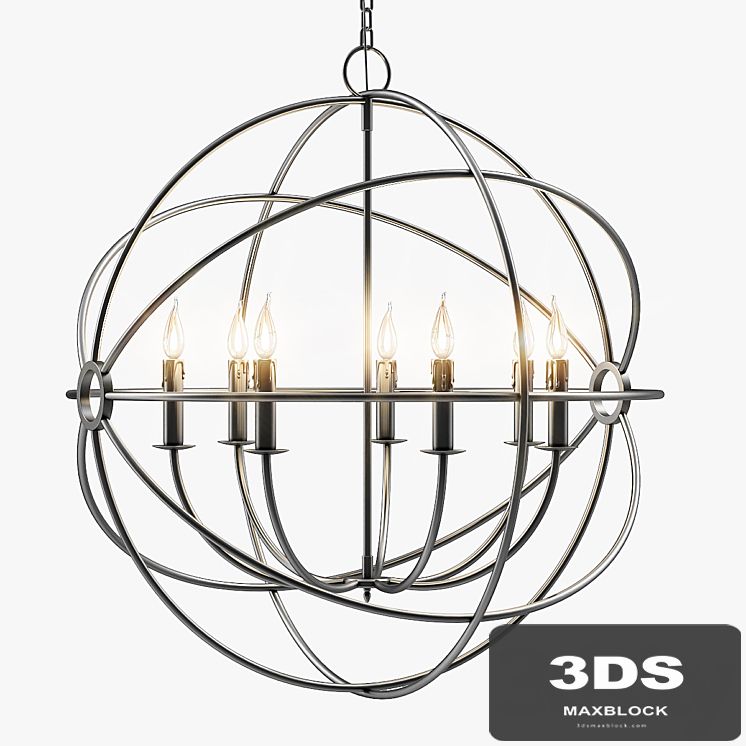 Foucault's Iron Orb Chandelier Rustic Iron Medium