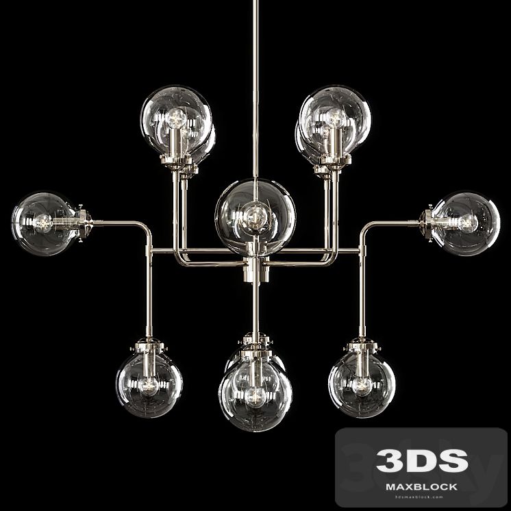 Restoration Hardware BISTRO GLOBE CLEAR GLASS CHANDELIER 12-LIGHT Nickel