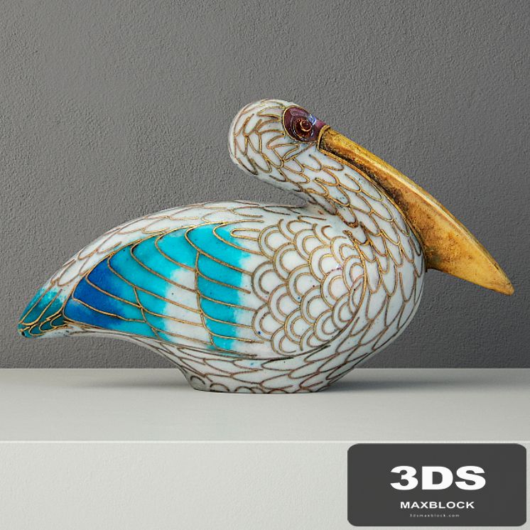 Cloisonné Pelican with Garnet Eyes