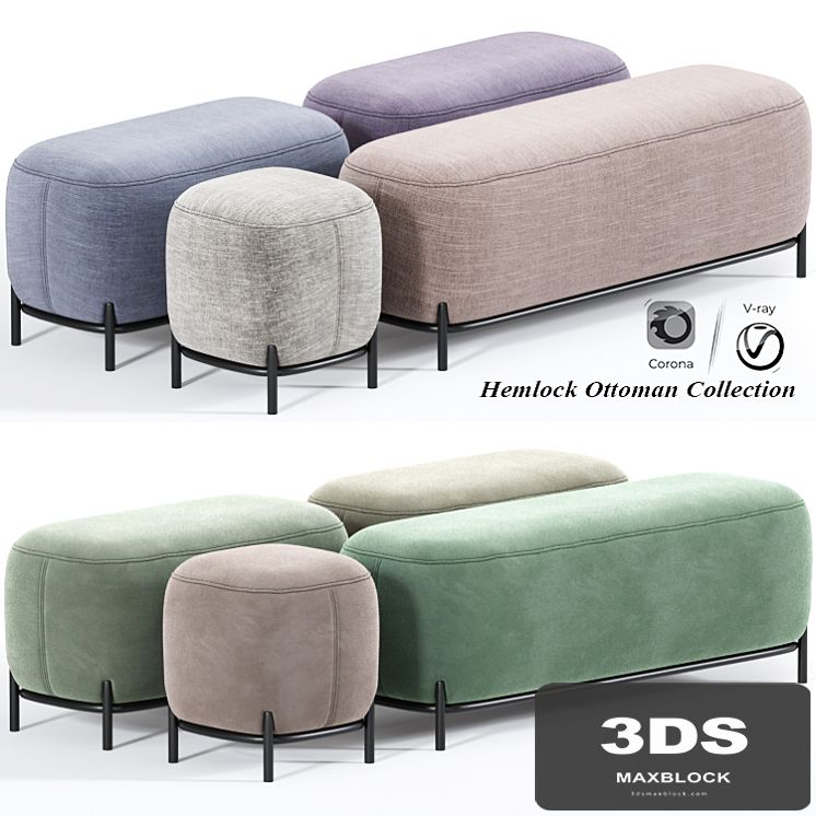 Hemlock Ottoman Fabric And Velvet