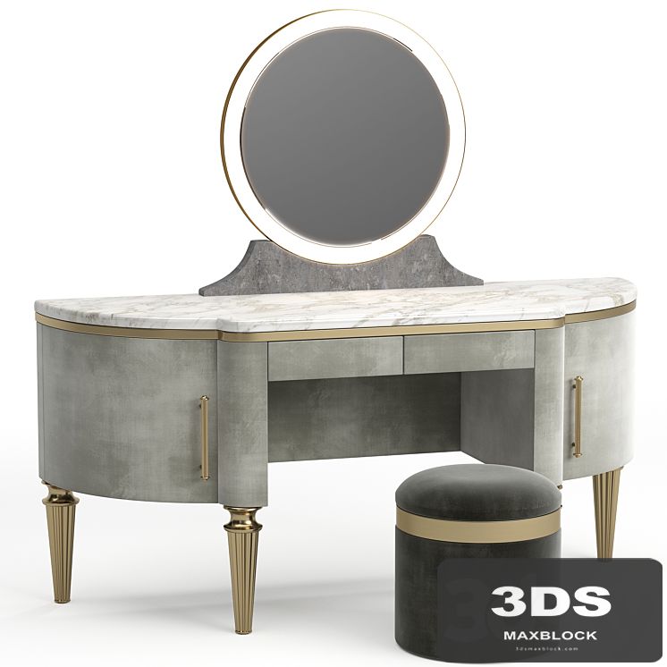 DAME By Longhi dressing table, design by Giuseppe Iasparra with Pouf Loft concept Golden Belt