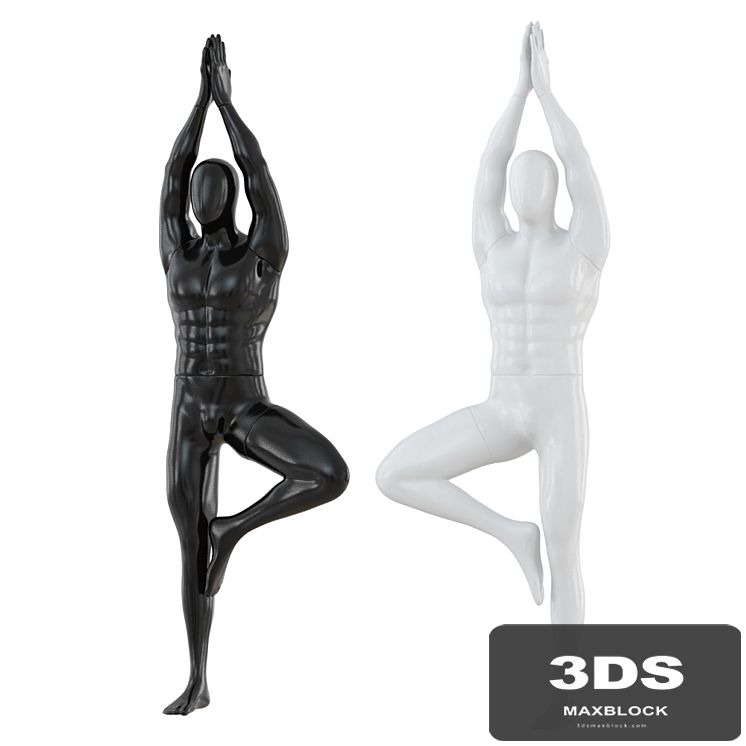 Male abstract mannequin stands in yoga pose 109