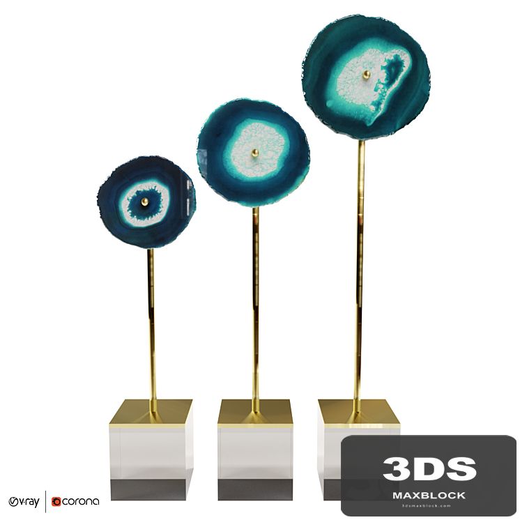 Set of 3 statuettes AGATE DESIGN blue