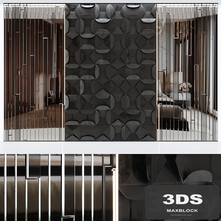 Decorative volumetric wall panel mid century modern Black.