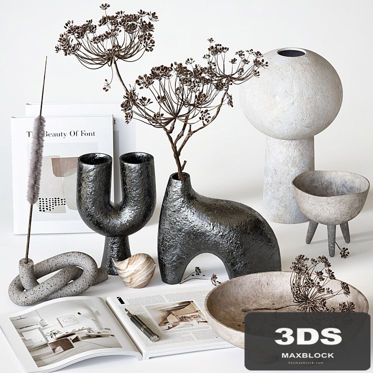 Decorative set with ceramic and heracleum 09