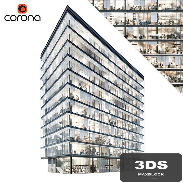 Modern office building 04 | night + interiors