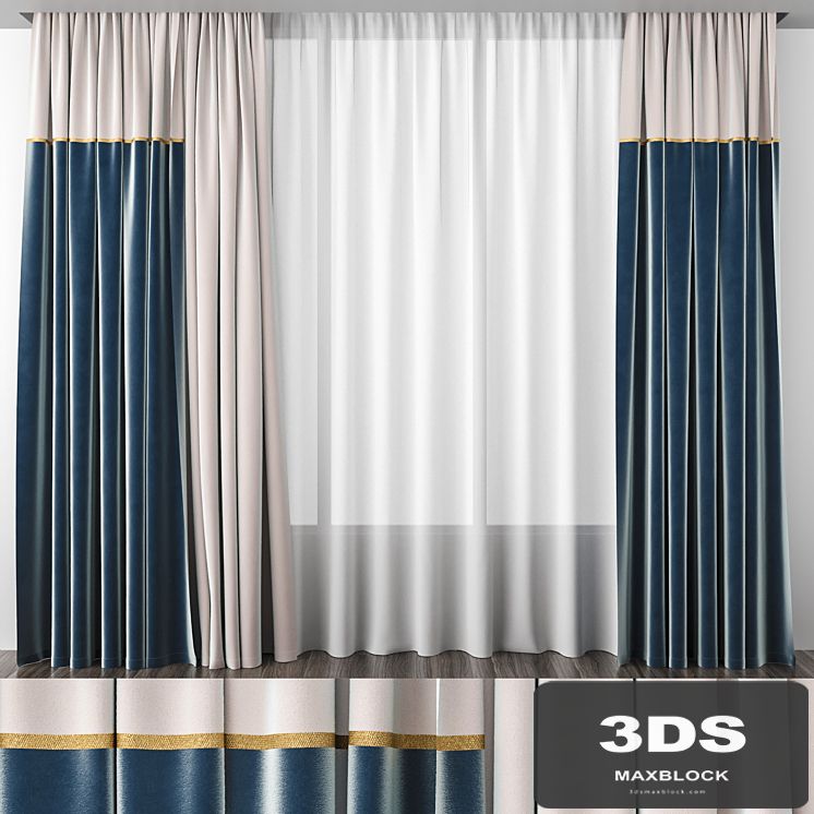 Curtain ivory and blue velvet