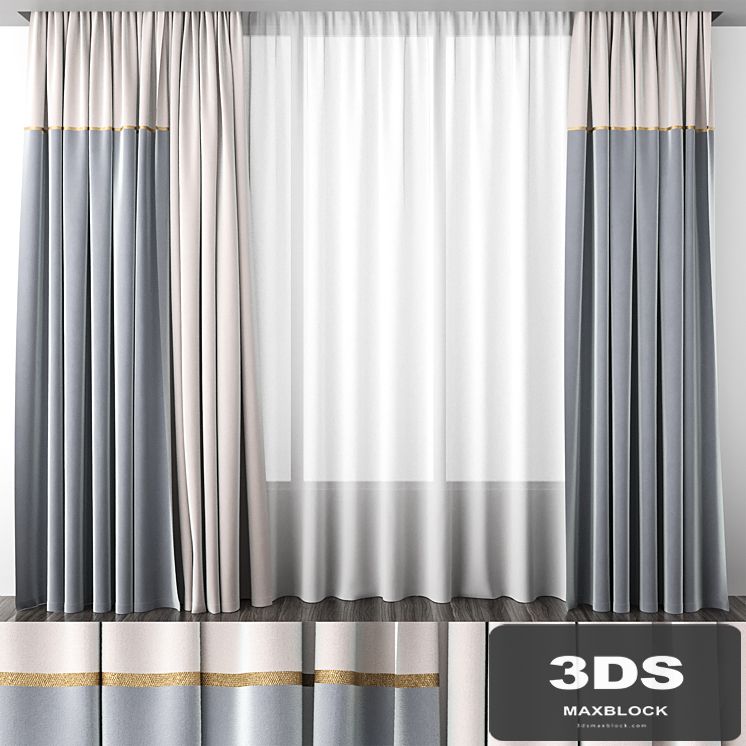 Curtains ivory and blue-gray