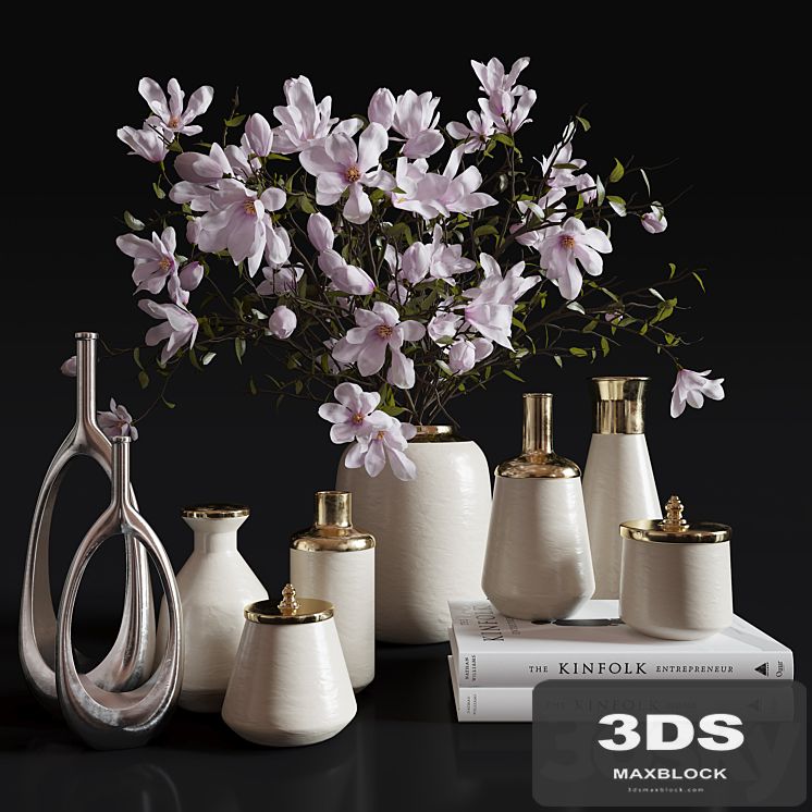Decoration Set 30 Magnolia and Vases.