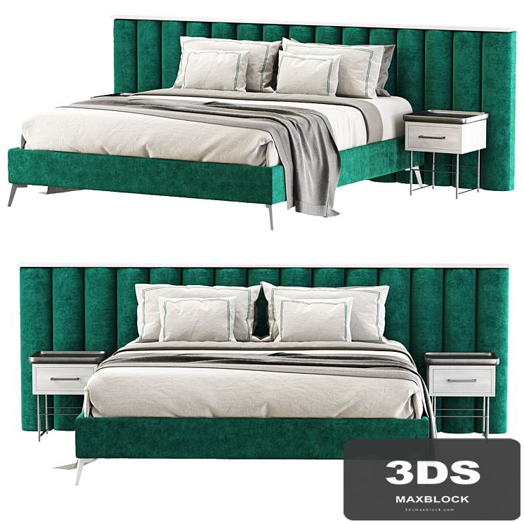 Modern velor green double bed GS69 / Double velor bed GS69