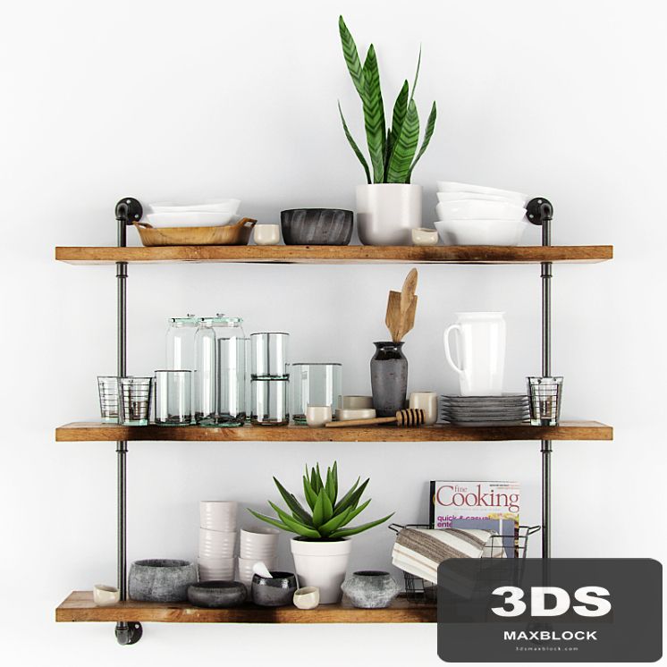 Shelves dishes and flowers