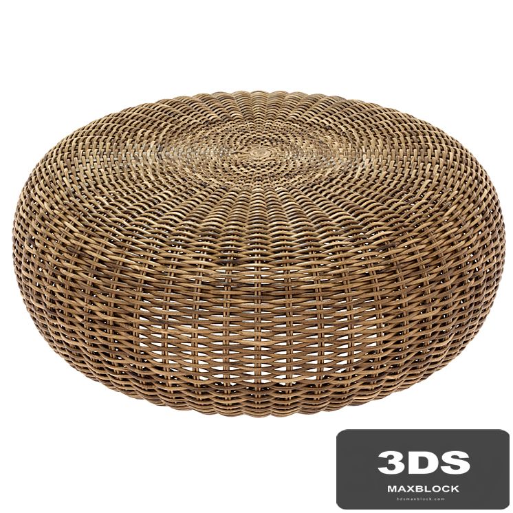 round braided rattan pouf. California