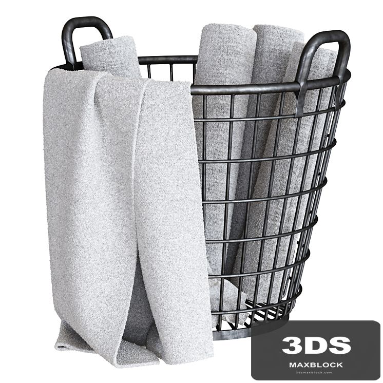 RH Schoolhouse wire basket with towels / Metal basket with towels