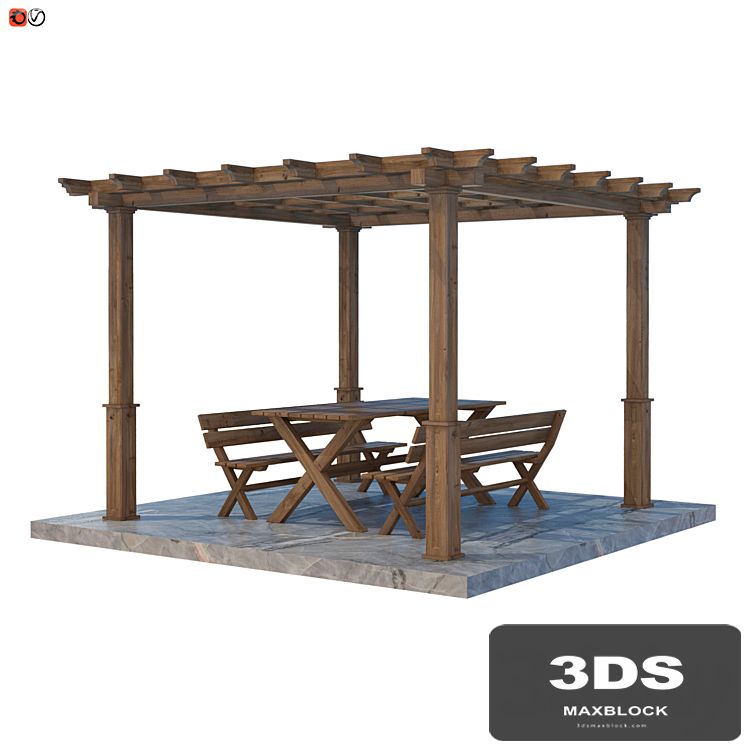 Garden Pergola table and bench 02