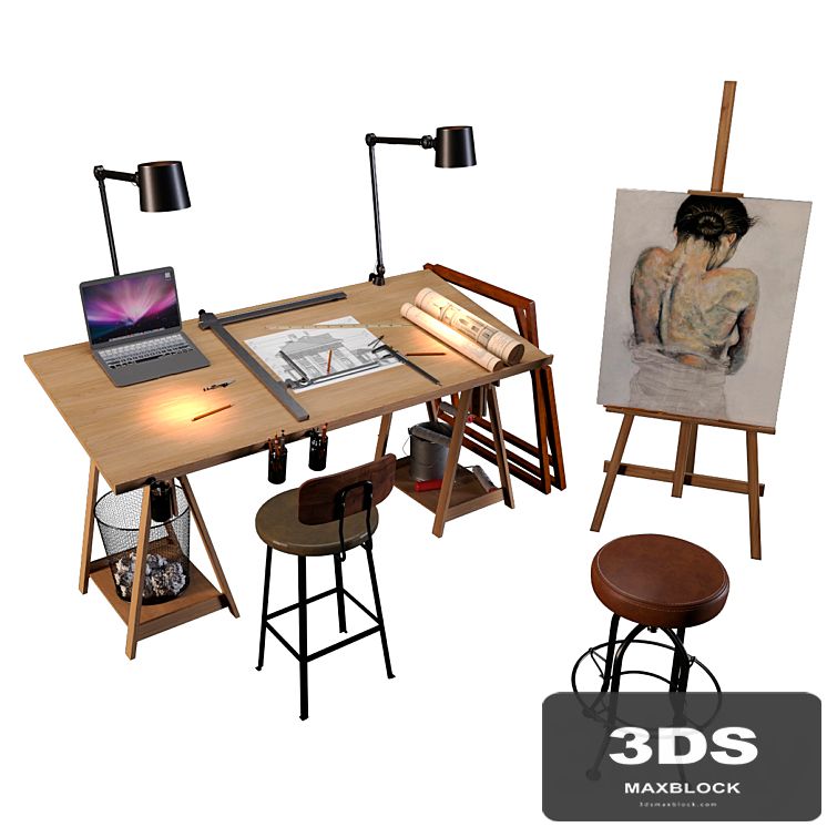 Decorative set of art workshop