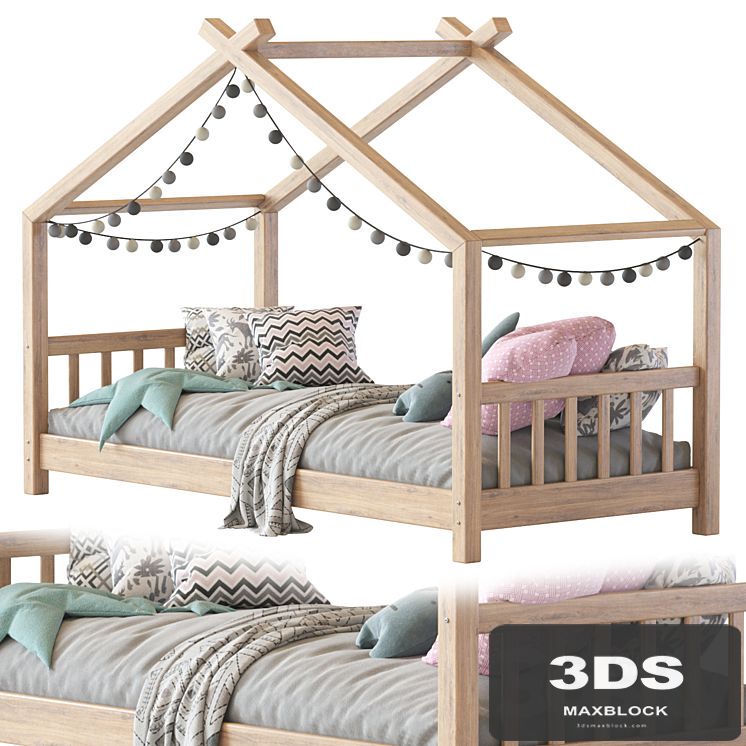 Children bed wood house
