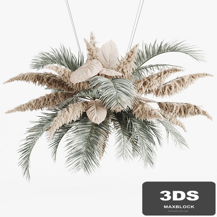 Hanging decor of palm leaves and pampas grass