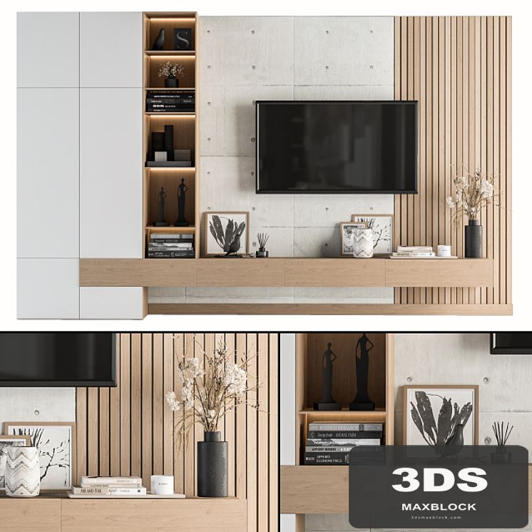 TV Wall White and Wood - Set 08