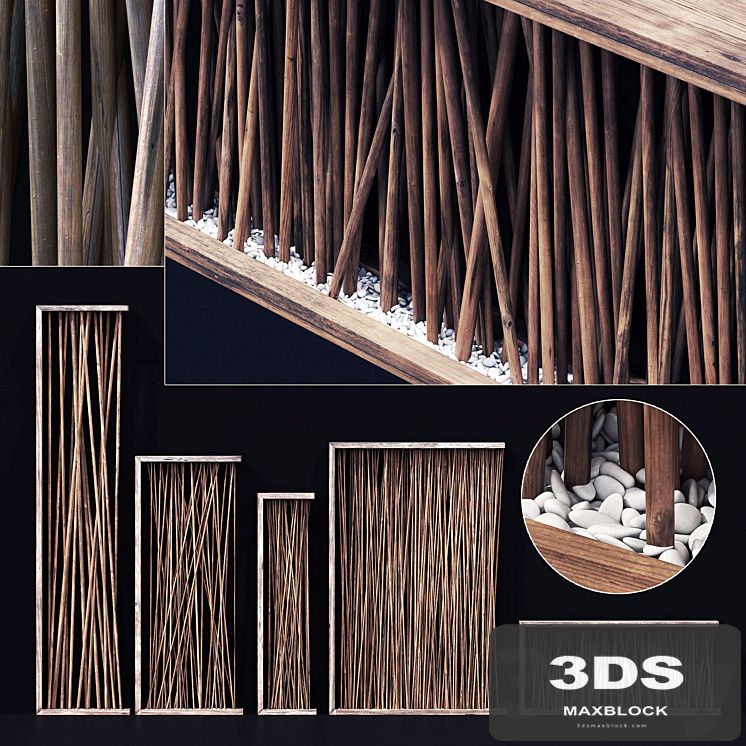 Screen wall branch pebble n1 / Screen in the wall from branches with pebbles "№1