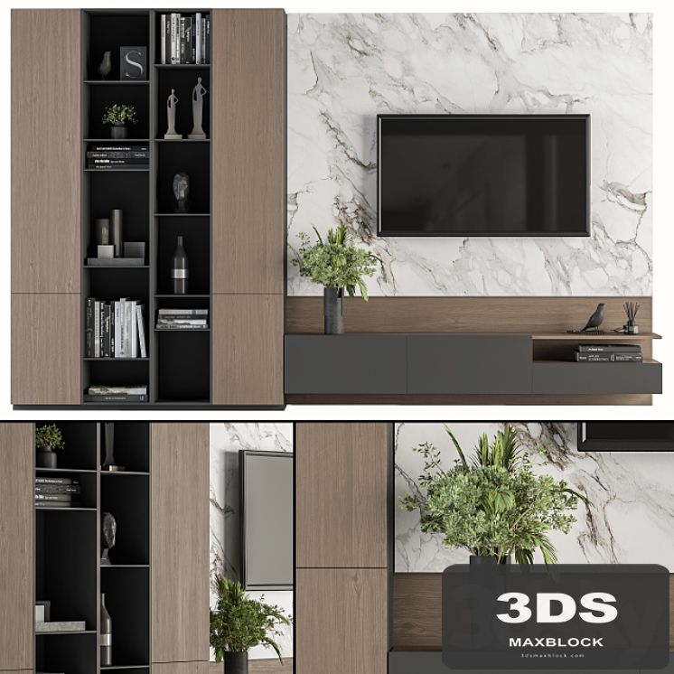 TV Wall White and Wood - Set 07