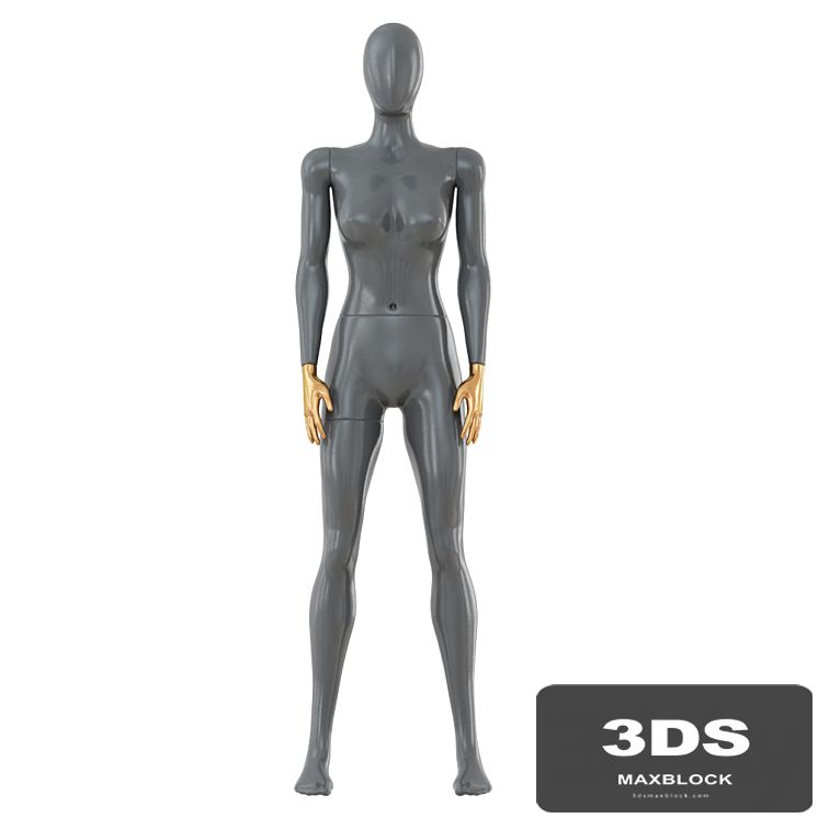 Female gray mannequin with gold hands 89