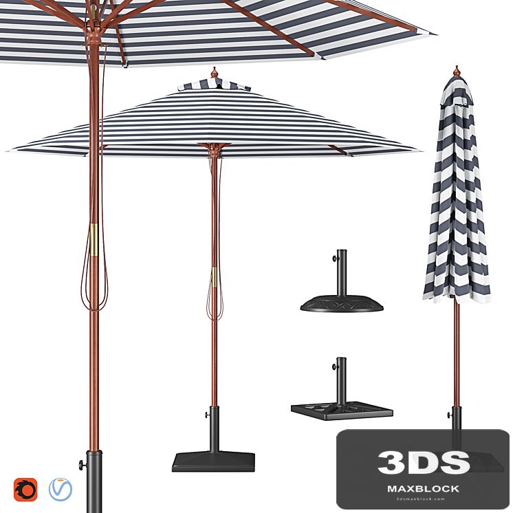 Market Parasol Ferentillo Black  with Bases