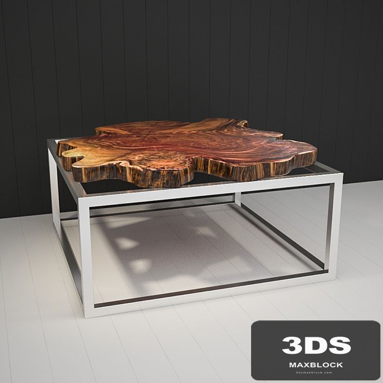 Coffee table of cut wood