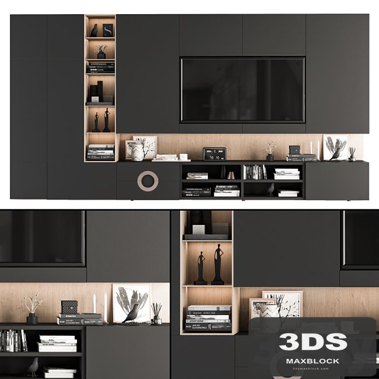 TV Wall Black and Wood - Set 12