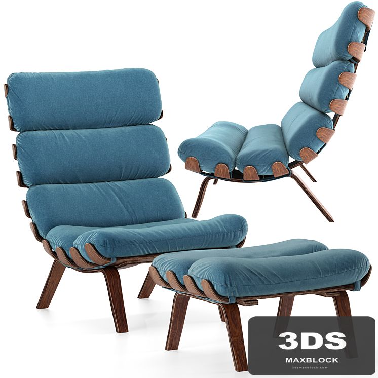 Essey armchair and ottoman (GreenThree)