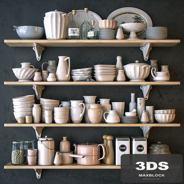 Shelf with utensils in bright colors
