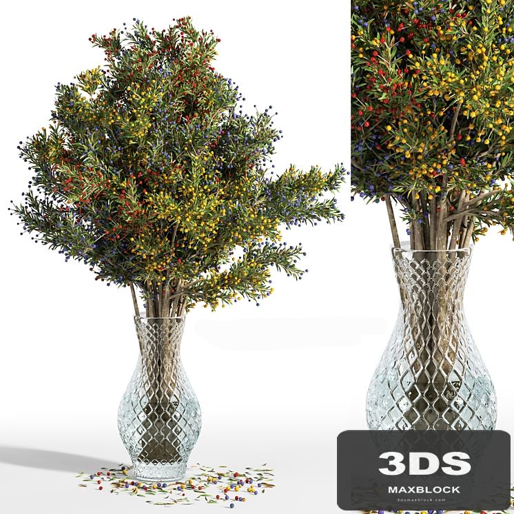 plants bouquet green branch in vase branches berries 02