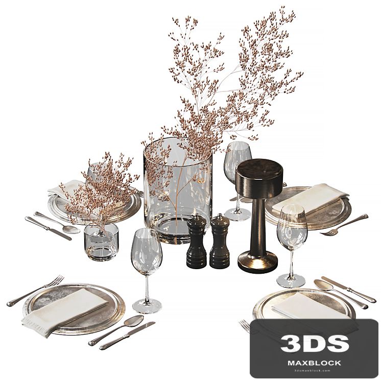 Serving set with dried flowers