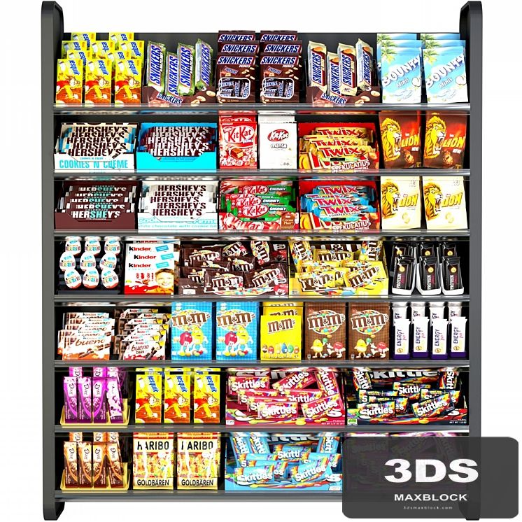 Shelf in the supermarket with sweets. Chocolate