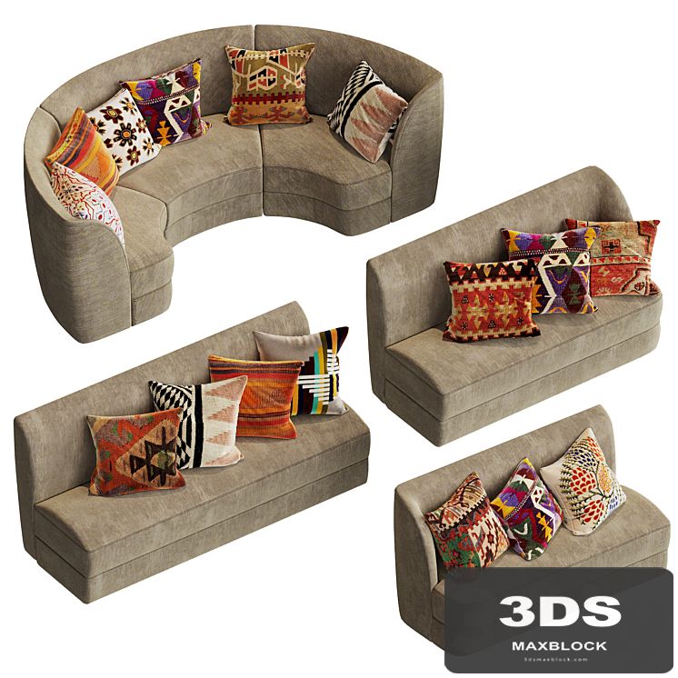 Modular sofas for cafe, restaurant and 24 pillow textures