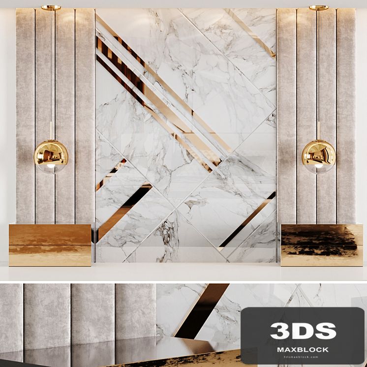 Headboard in white Rex Marble and soft beige panels