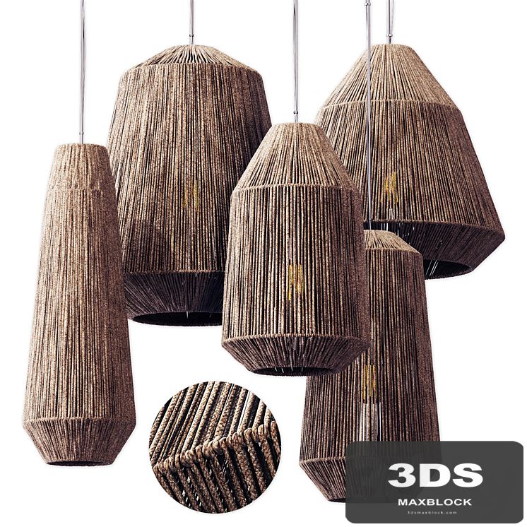 Lamp barrel big rope n2 / Chandelier large barrel made of ropes number 2