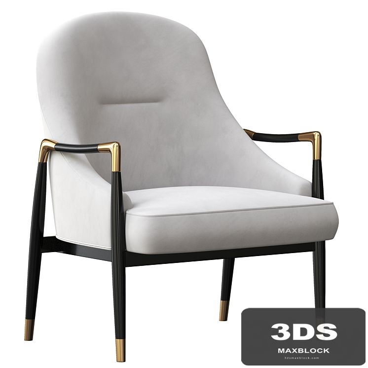 Modern Brass Accented Walnut Lounge Chairs