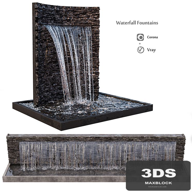 Waterfall fountains rock panel