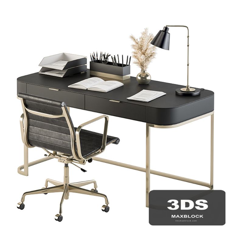Classic Black and Gold Work Desk - Office Set 181