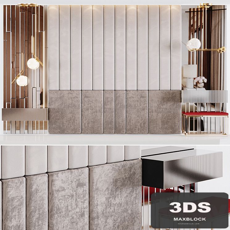 Headboard decoration with bedside tables and light