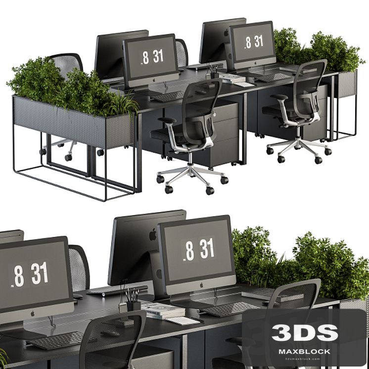 Office Furniture - employee Set - Plants Box Divider 34