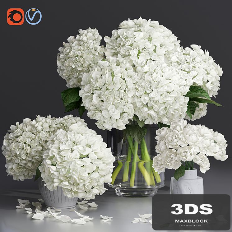 White Hydrange and peony Twig Vases decorative Set