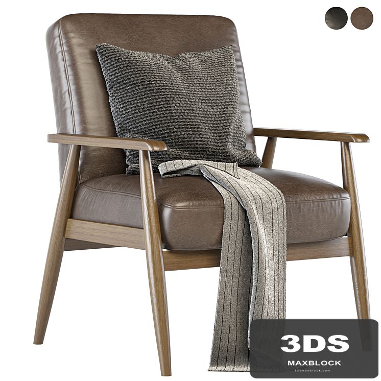 Pulaski Wood Frame Accent Chair (Mid century modern chair 03_ leather)