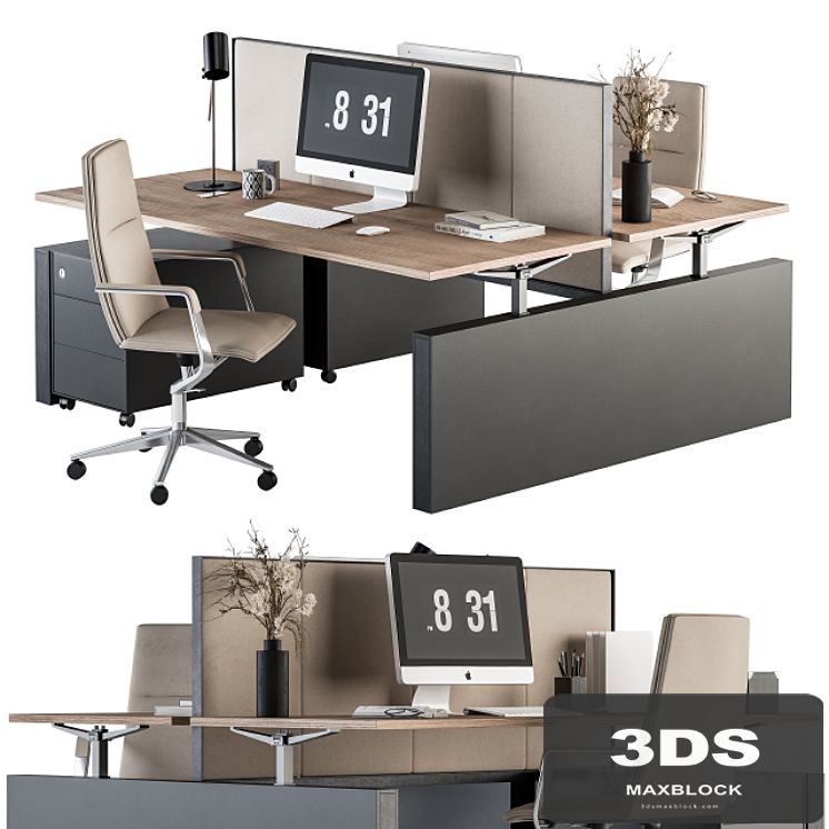 Office Furniture - employee Set Cream and Black 36