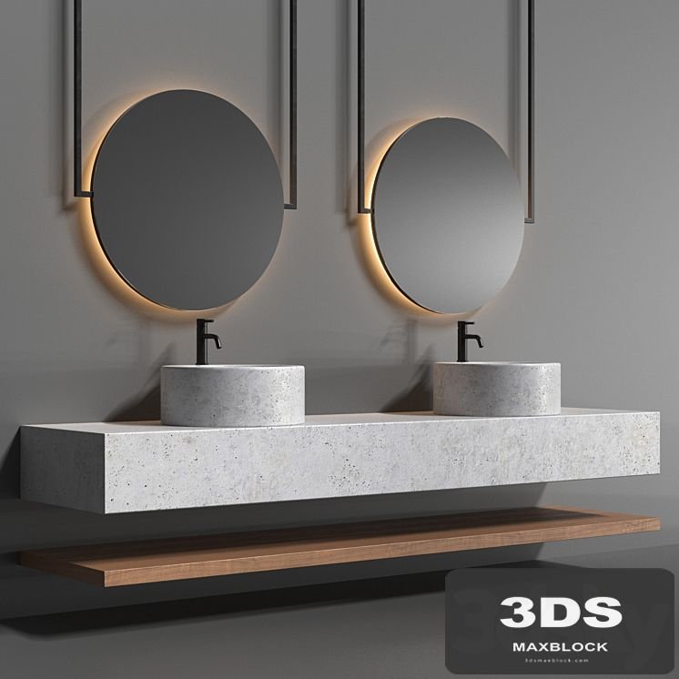 Bathroom set with a surface-mounted washbasin from "Tower" concrete