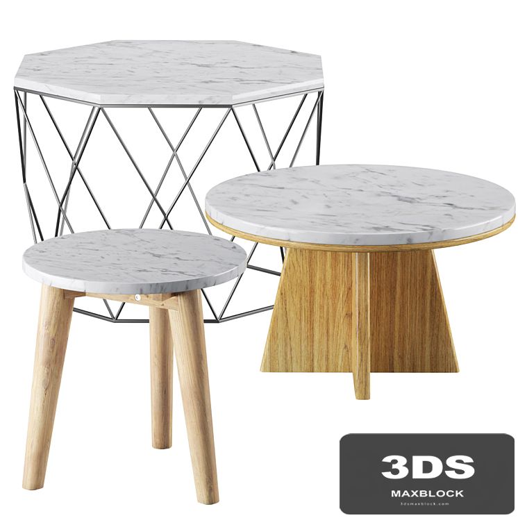 White Marble Coffee Table set Octagonal Priscille and Echos