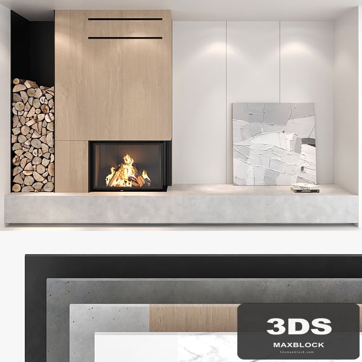 Decorative wall with fireplace set 01