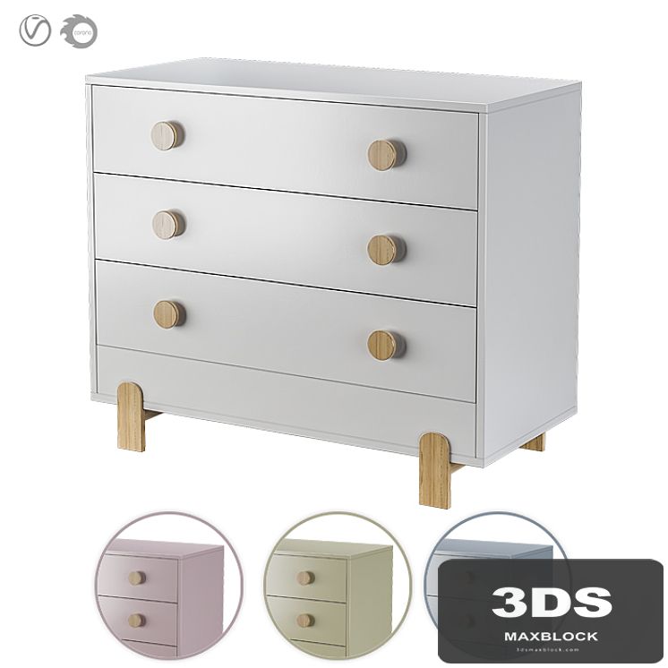 Ellipse Chest of drawers Ice-cream 3 drawers in three colors